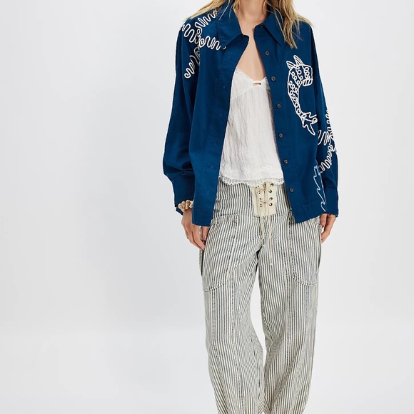 Free People We The Free Tidal Stitch Shirt Blue 25111 - Picture 3 of 8